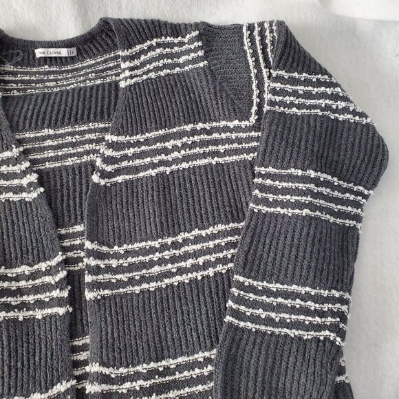 Pink Clover Quad Striped Knit Open Front Cardigan w/ Pockets Grey Size M New - Picture 4 of 11